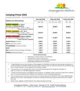 Pitch prices 2026 Campinggarten Wahlwies