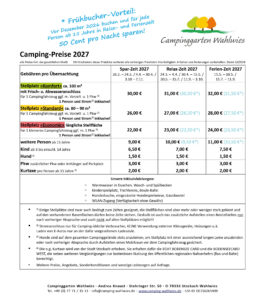 Pitch Rates for 2027 at Campinggarten Wahlwies with Early-Bird Discount